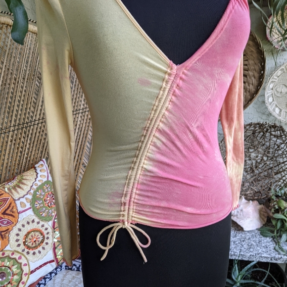 Free People XS Tie Dye Long Sleeve Top Asymmetrical Drawstring Tee - Picture 3 of 14